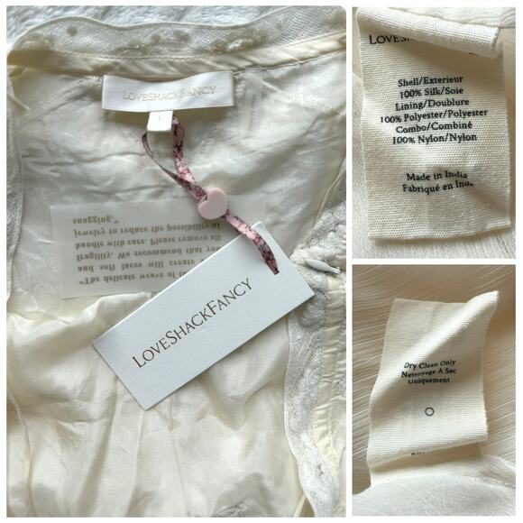 LoveShackFancy NWT Myrna Tiered Mini Antique Ivory Silk Slip Dress size Large - Picture 12 of 15